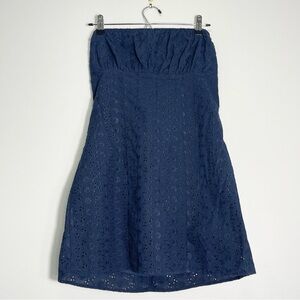 LA HEARTS Women's Navy Blue Eyelet Fabric Short Dress Strapless Size Large